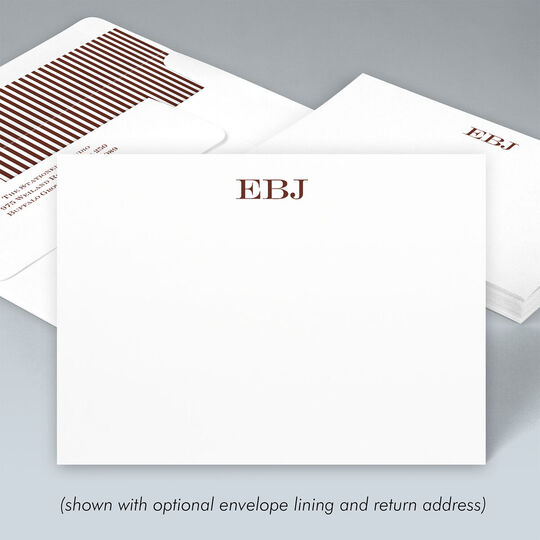 Block Initials Flat Correspondence Note Cards - Raised Ink